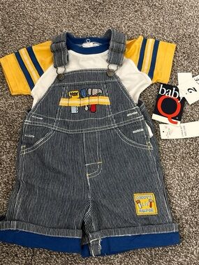 Striped Denim Overalls with Yellow & Blue Tee - Daddy's Lil' Helper